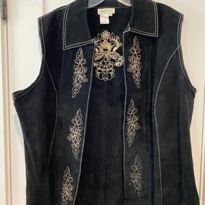 Coldwater Creek Black Suede Embroidered Vest 1X